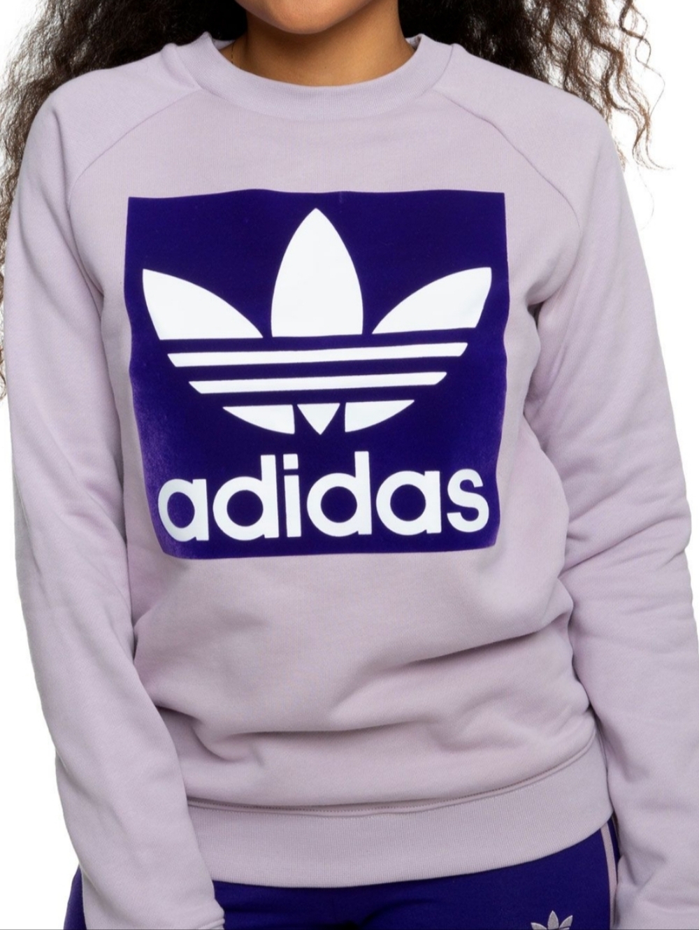 adidas Lavender Crewneck with Purple Trefoil